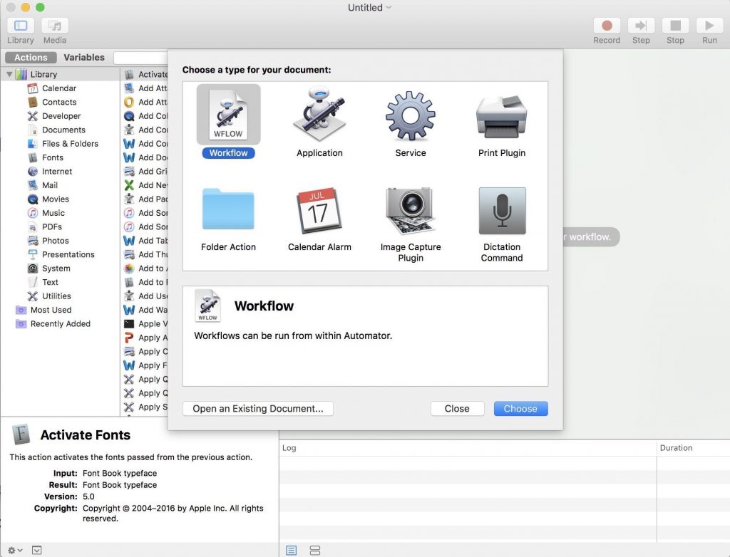 Automator - Workflow options